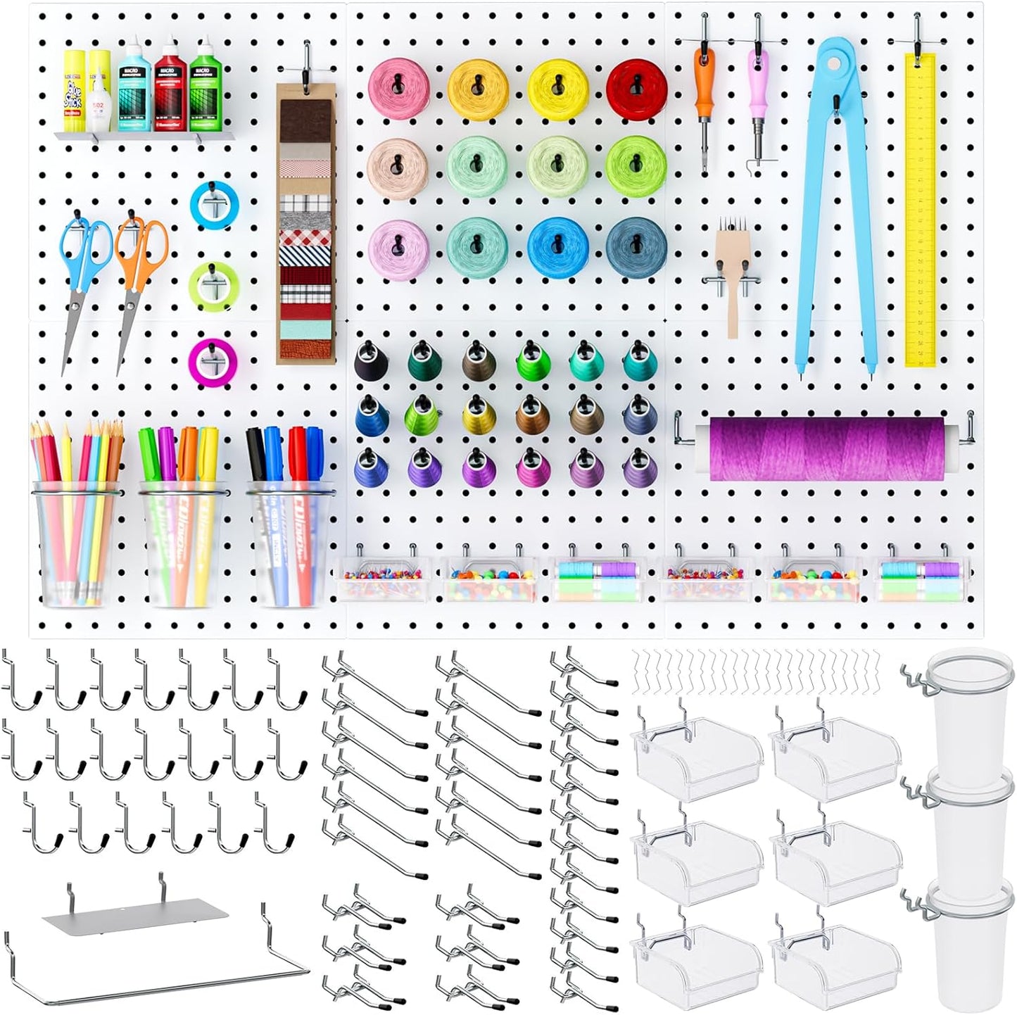 INCLY 90PCS Metal Peg Board Kit for Craft Room and Office