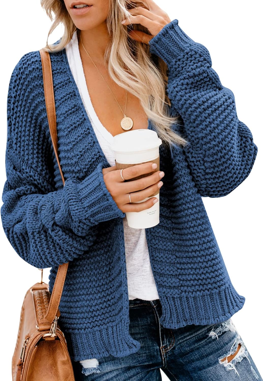 Dokotoo Womens Open Front Long Sleeve Chunky Knit Cardigan