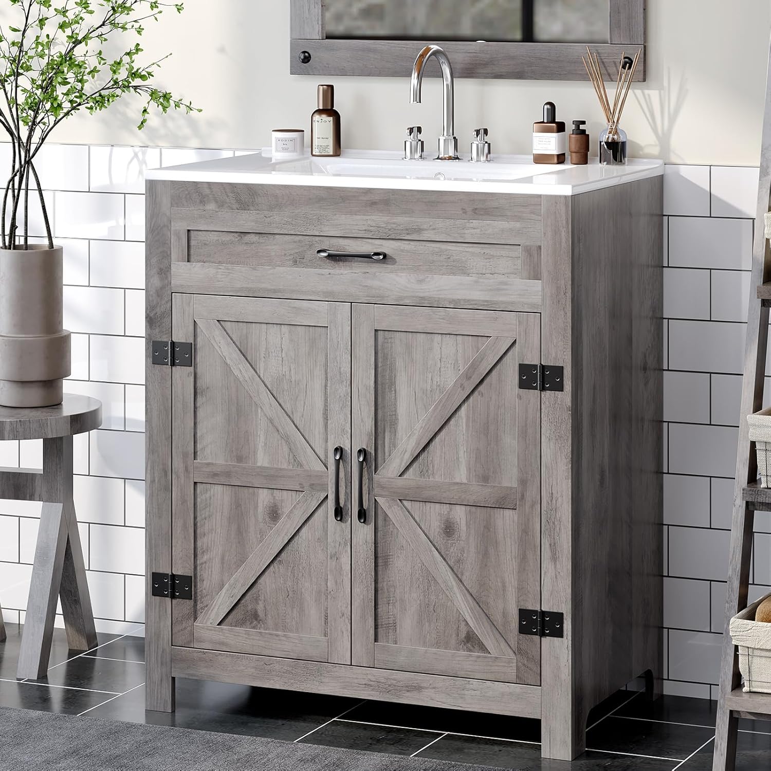 VINGLI Farmhouse Bathroom Vanity with Ceramic Sink for Style