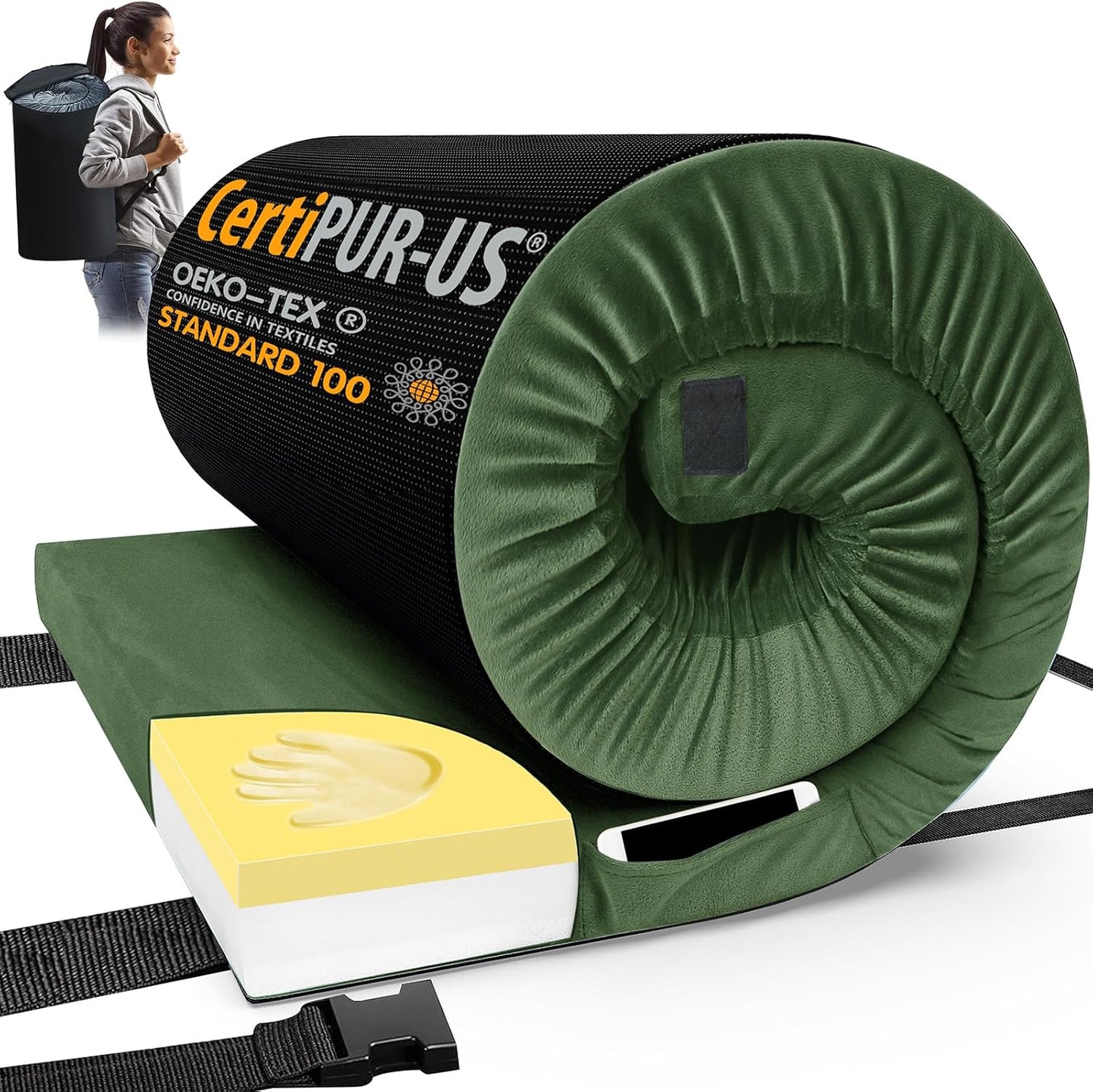 CYMULA Memory Foam Camping Mattress Pad - Portable Comfort