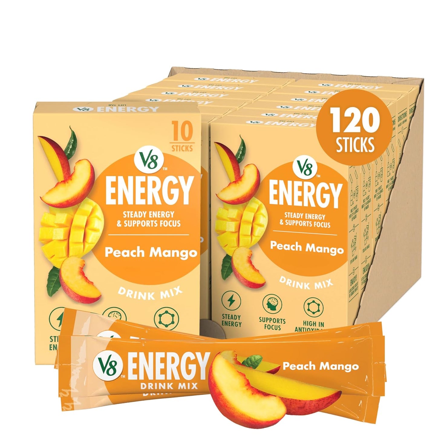 V8 Energy Peach Mango Drink Powder for Steady Energy Boost