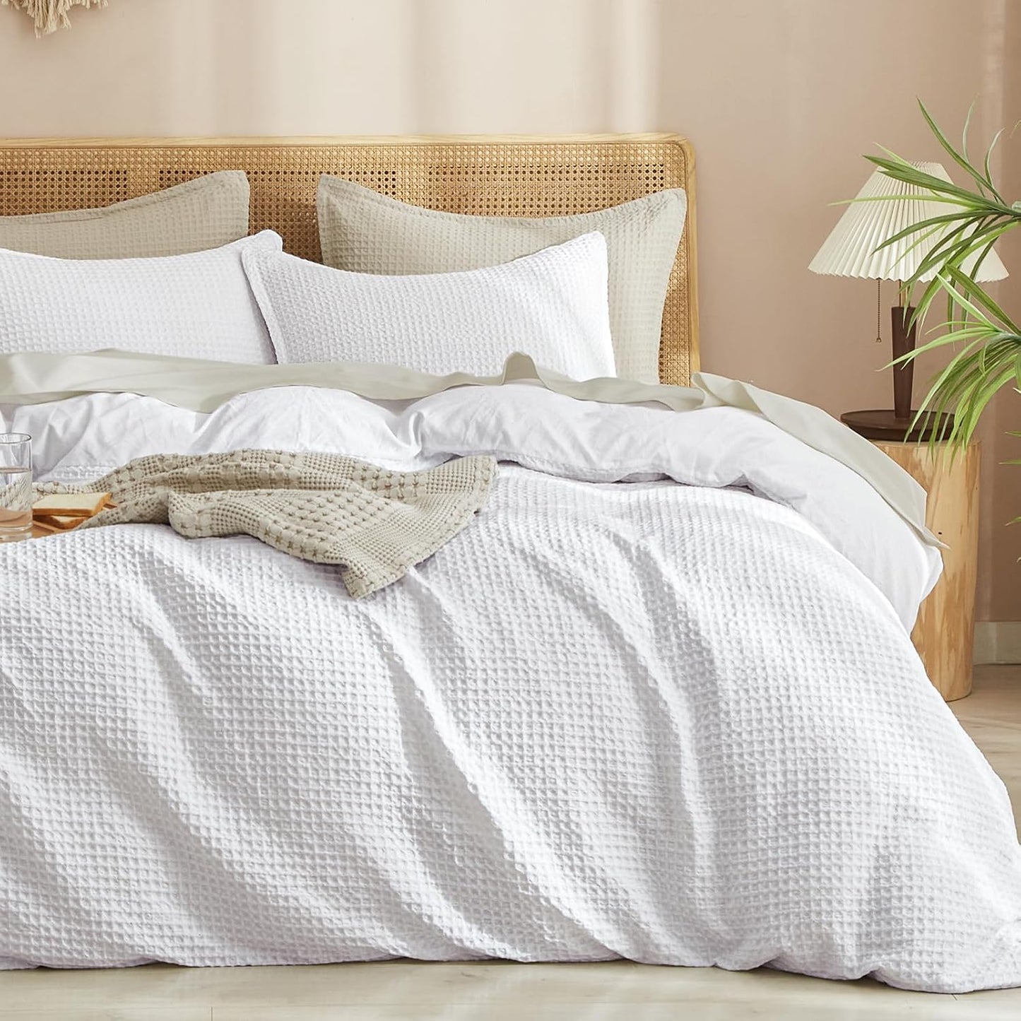 PHF Waffle Weave Duvet Cover Set for California King Beds