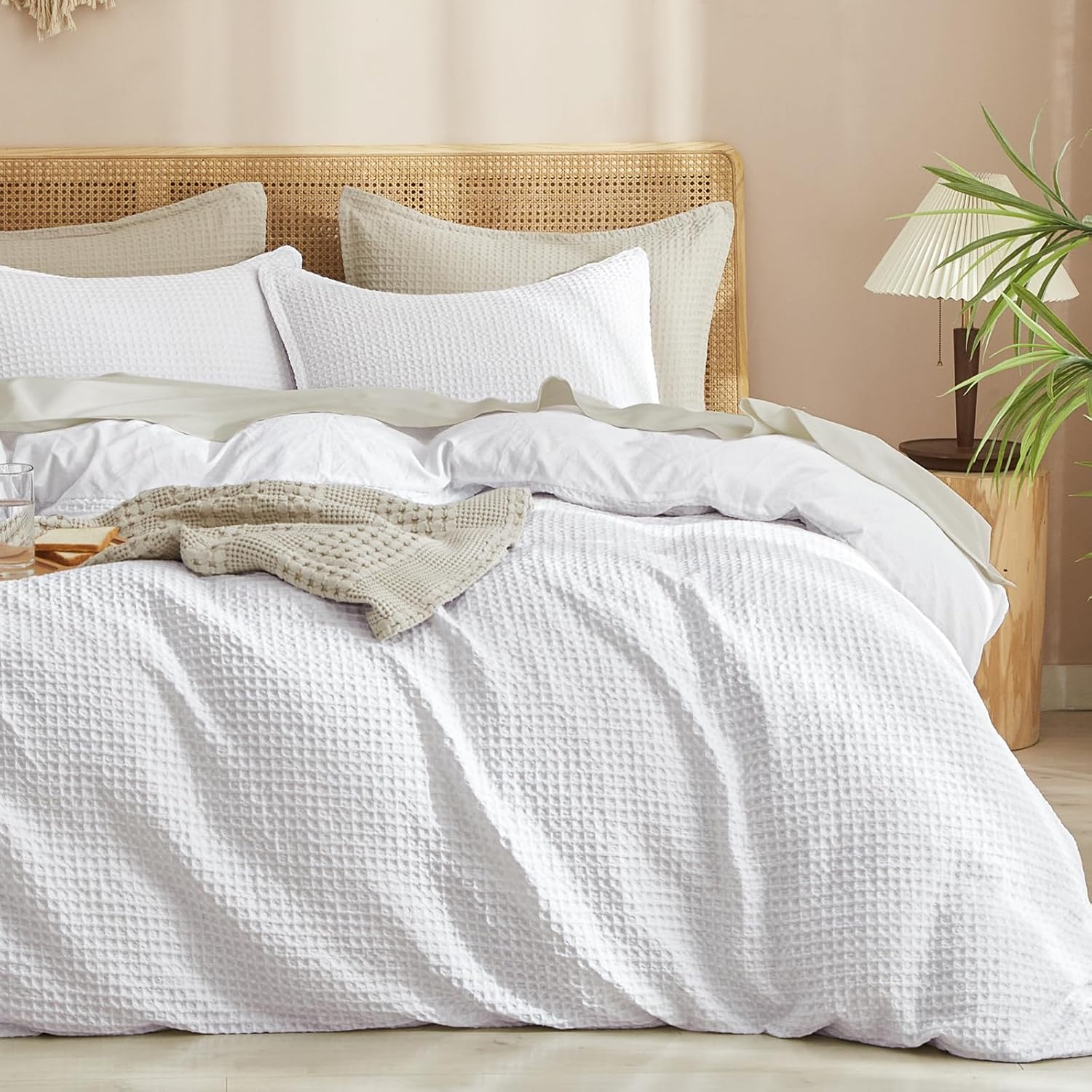 PHF Waffle Weave Duvet Cover Set for California King Beds