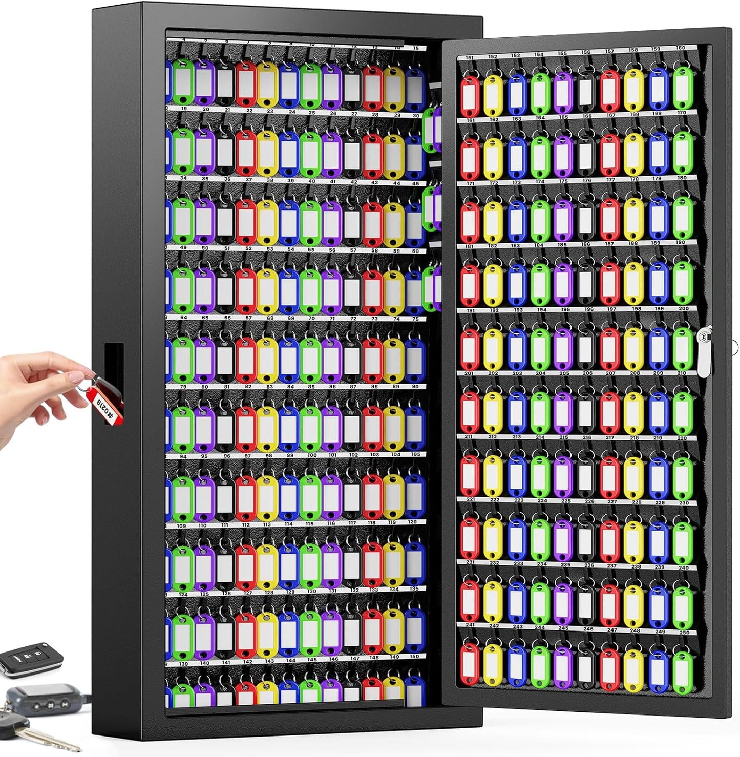 250 Keys Key Lock Box Wall Mount with Side Hooks for Security