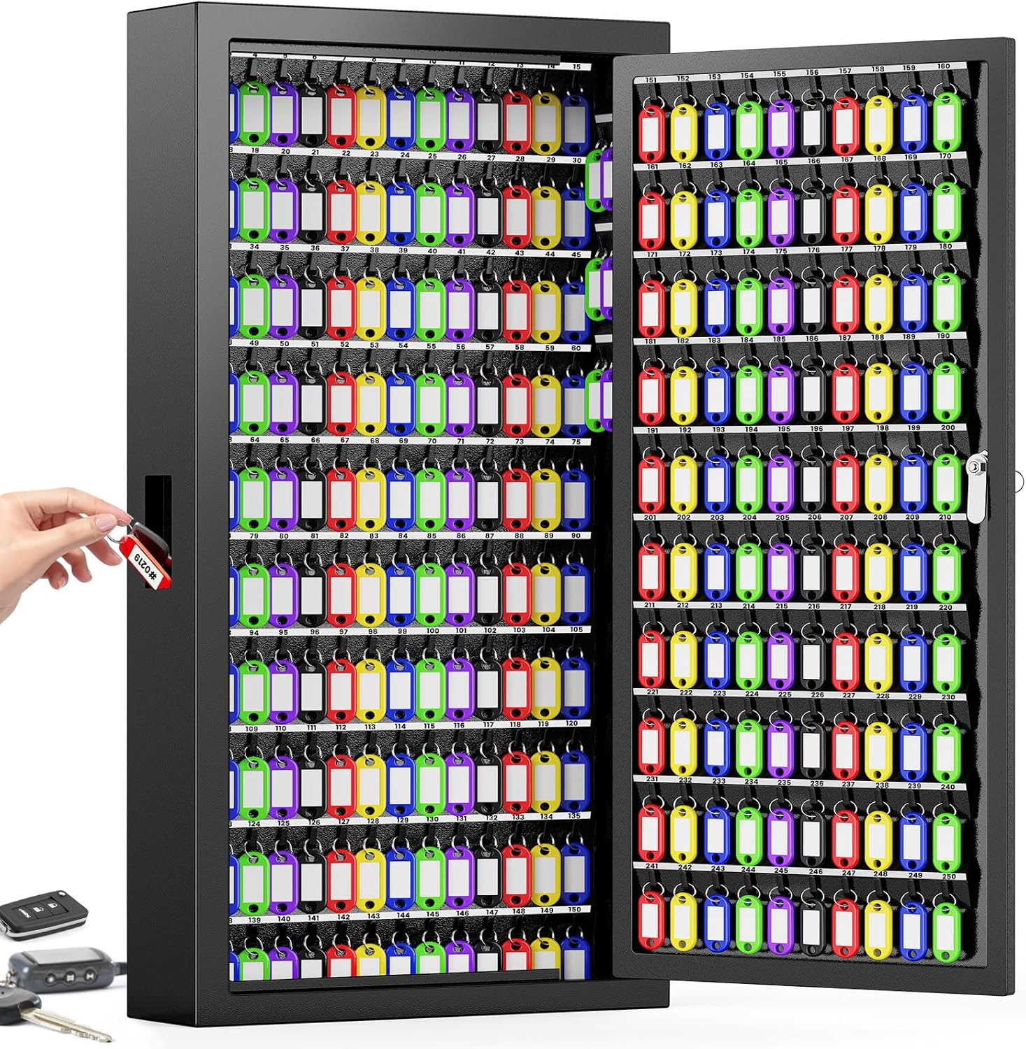 250 Keys Key Lock Box Wall Mount with Side Hooks for Security