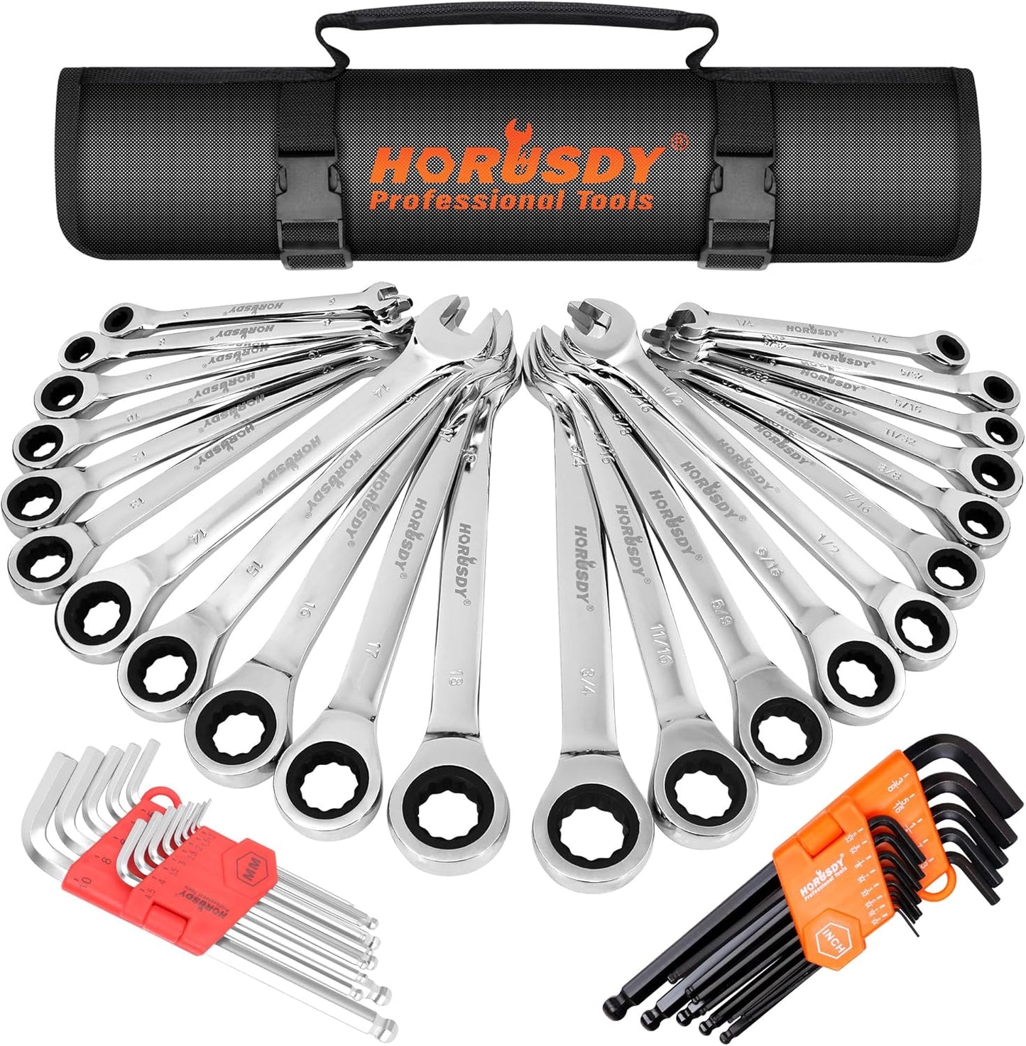 Ratcheting Wrench Set 48-Piece Cr-V Steel with Roll Up Pouch