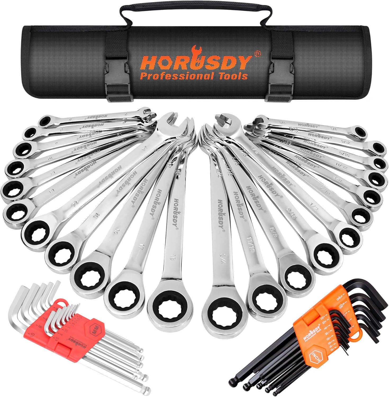 Ratcheting Wrench Set 48-Piece Cr-V Steel with Roll Up Pouch