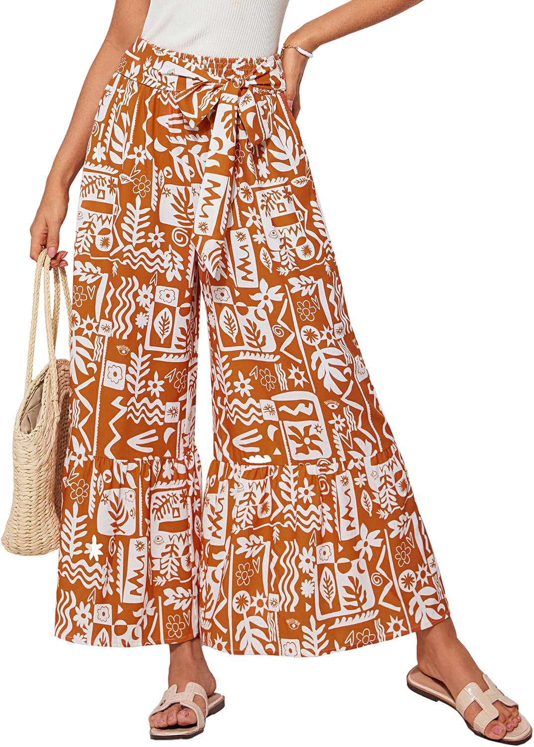 Wide Leg Palazzo Pants for Women - Boho Casual Beach Style