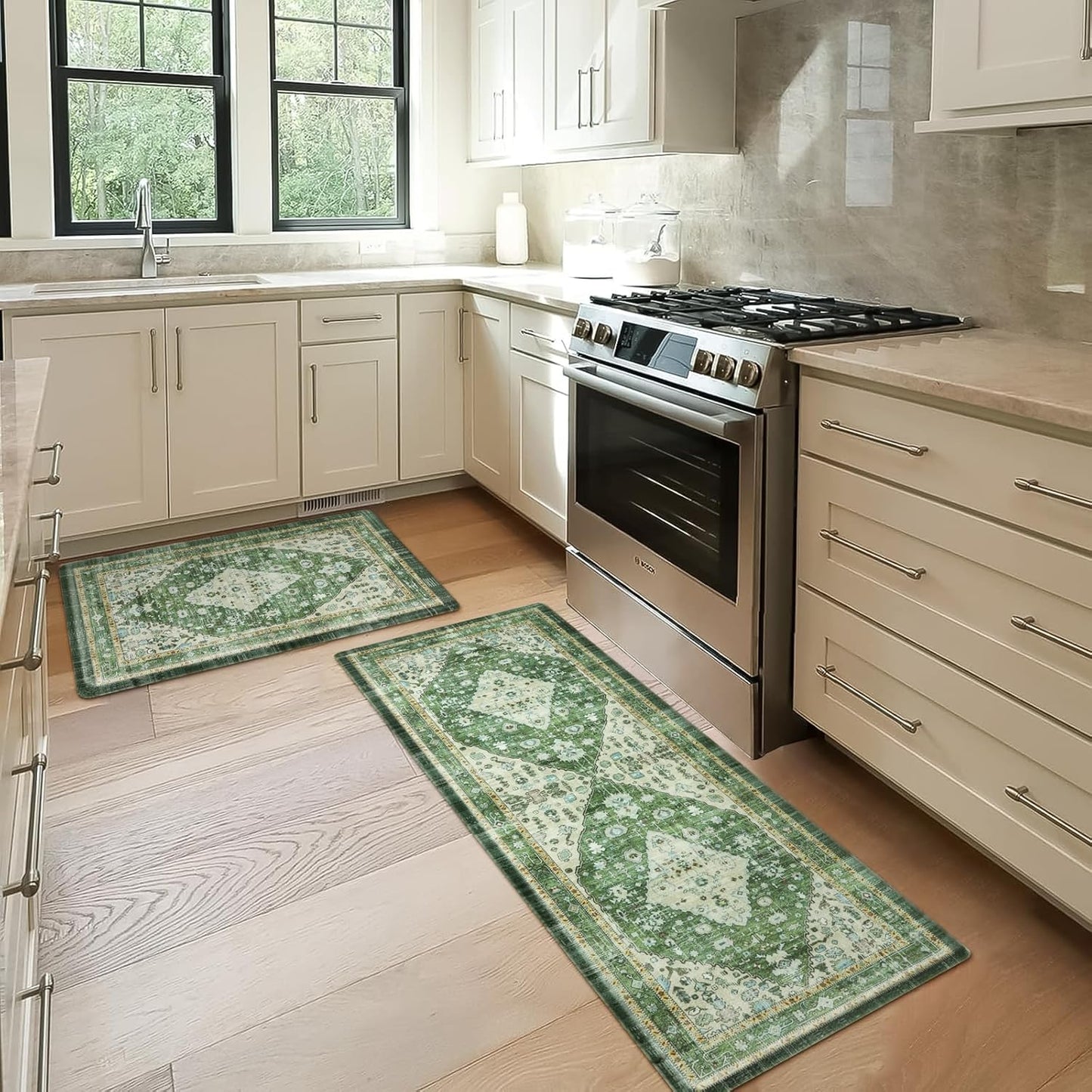 Collive Boho Kitchen Mat Set - Cushioned Anti Fatigue Rug 2 Piece