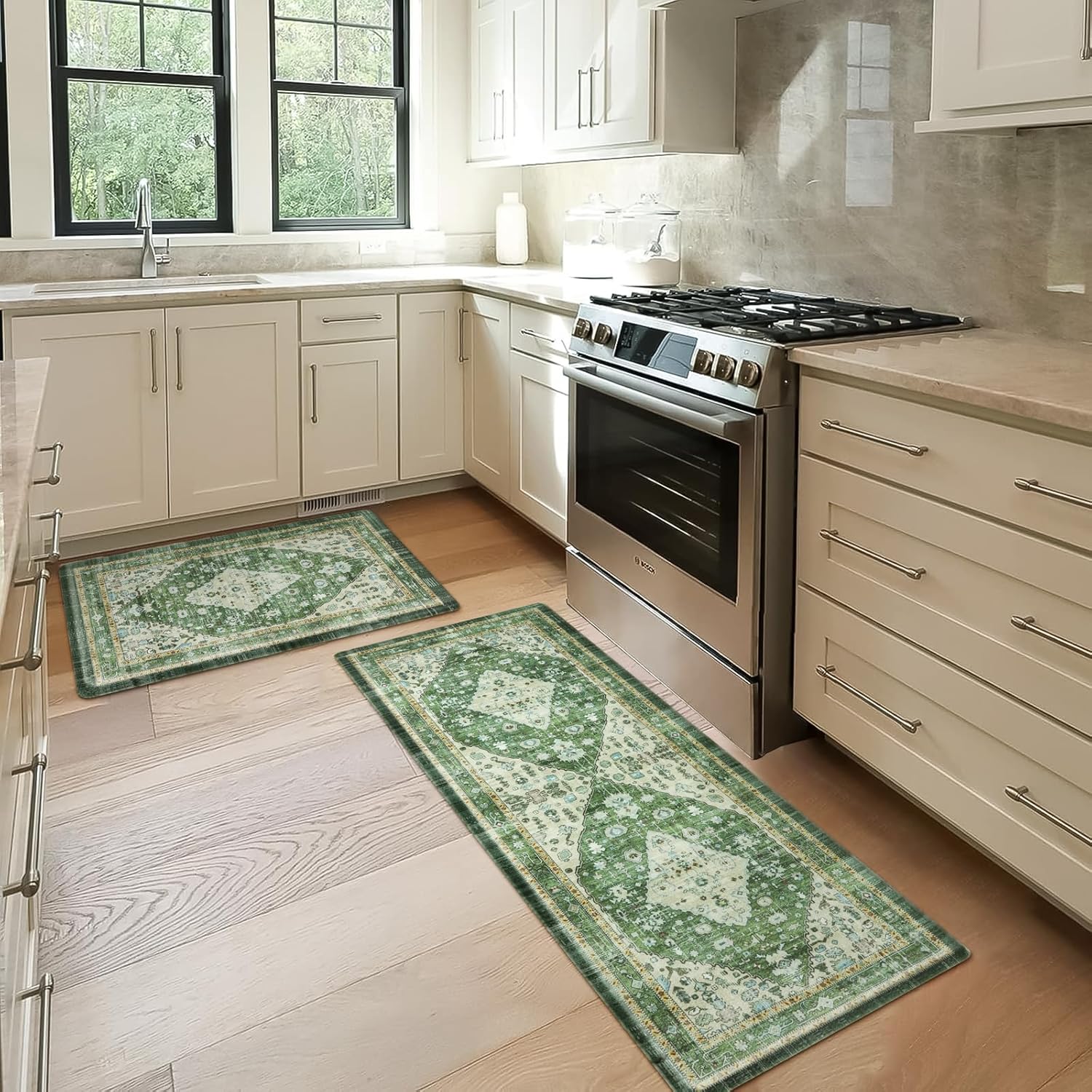 Collive Boho Kitchen Mat Set - Cushioned Anti Fatigue Rug 2 Piece