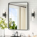 Black Bathroom Mirror 24 x 32 Matte Metal Frame - Clear Tempered Glass