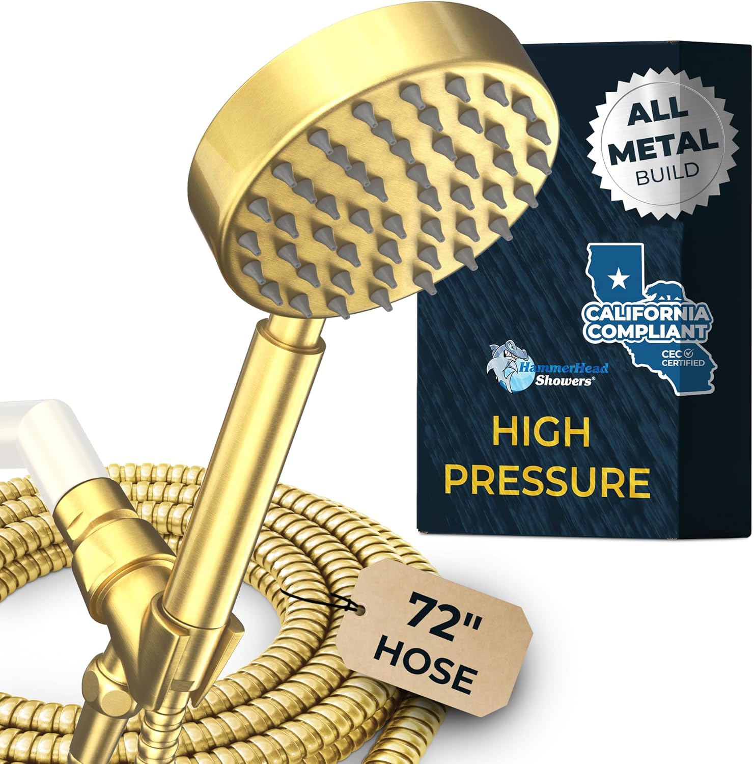 HammerHead Showers Solid Metal Low Flow Handheld Shower Head