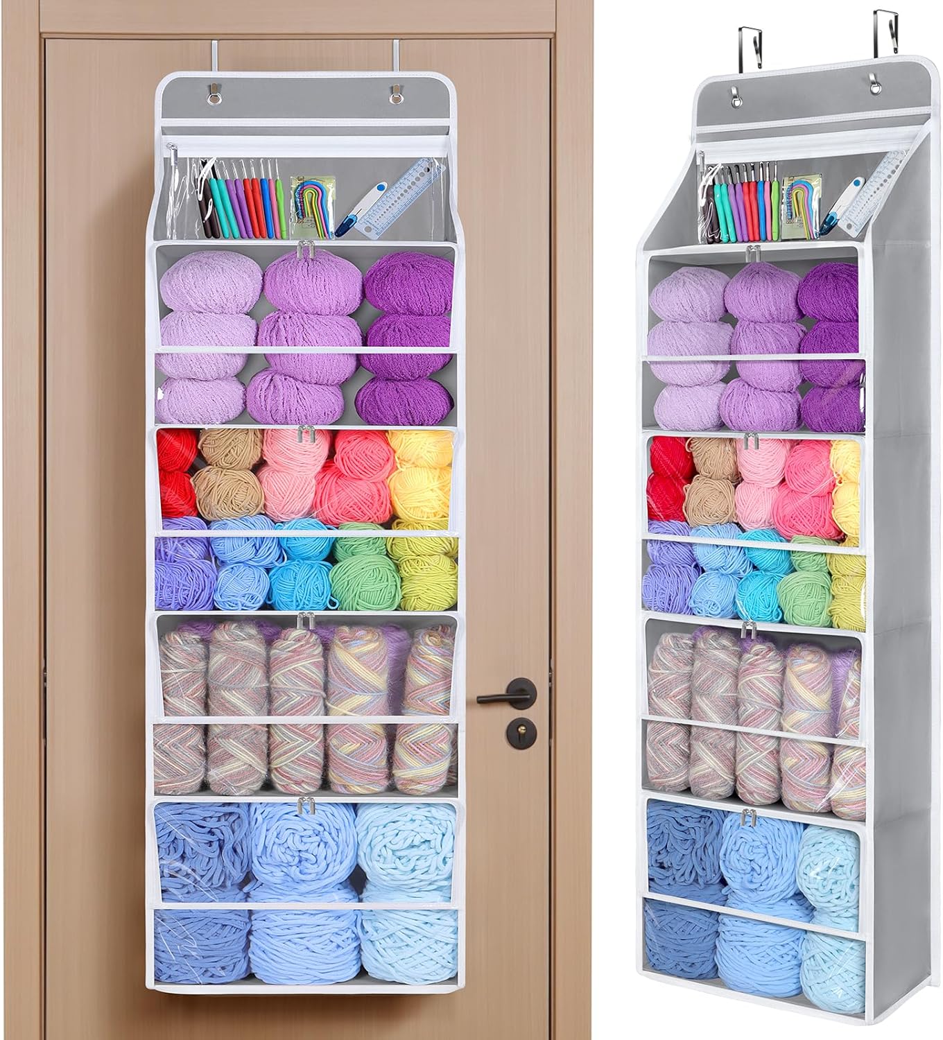 Univivi Hanging Yarn Storage Organizer with 5 Zipper Compartments