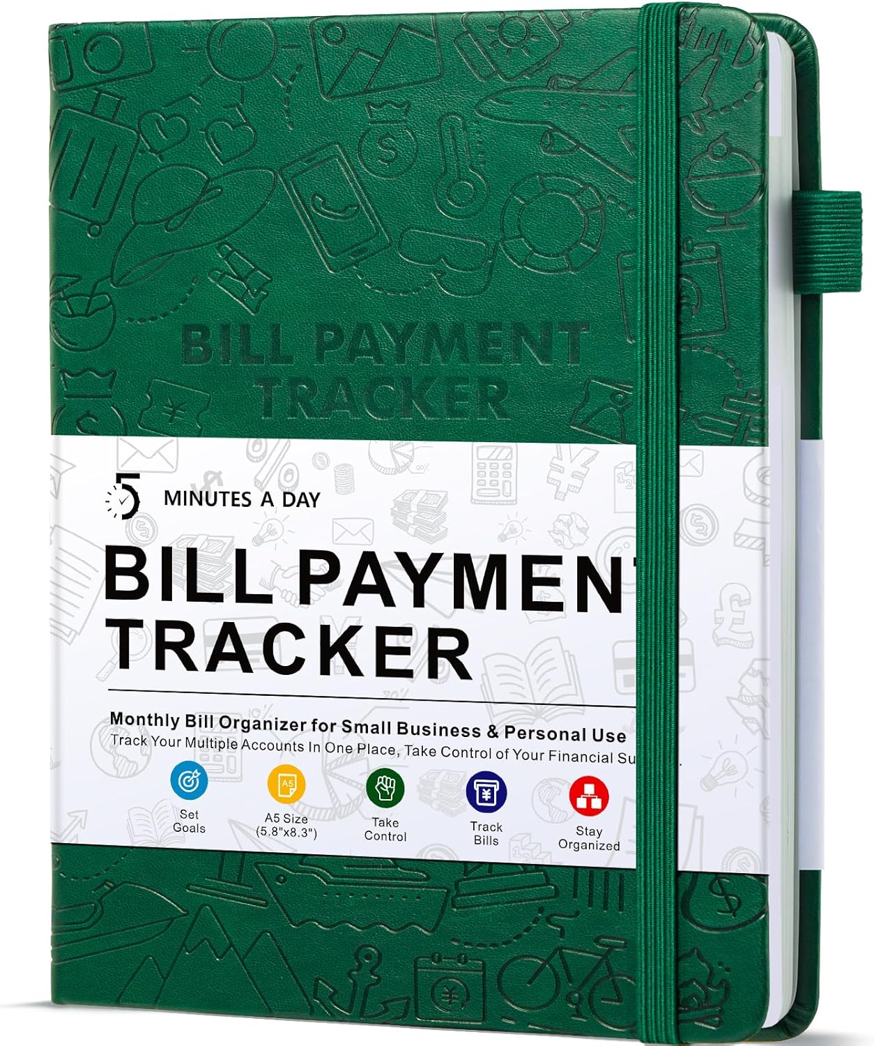 5-Minute Daily Bill Tracker & Organizer - Senior-Friendly Home Office Solution, Dark Green, 5.8 x 8.5.