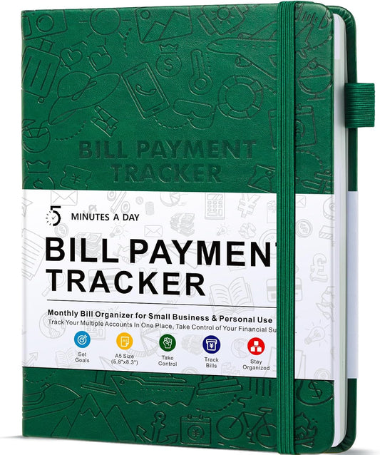 5-Minute Daily Bill Tracker & Organizer - Senior-Friendly Home Office Solution, Dark Green, 5.8 x 8.5.