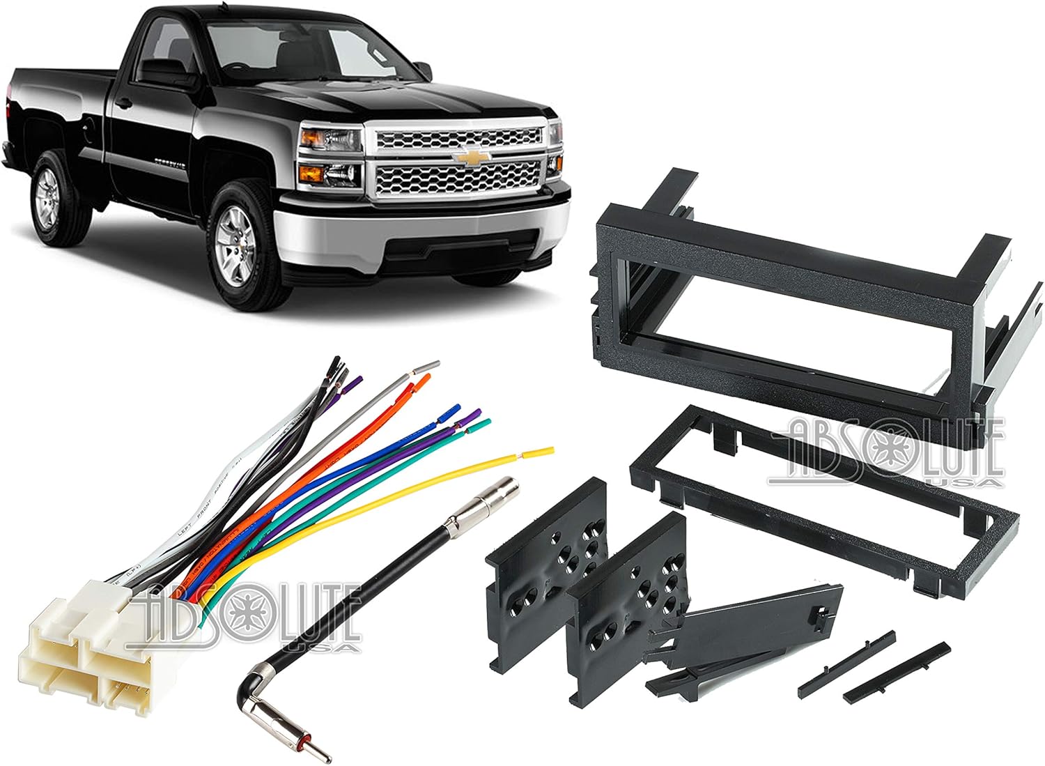 Single DIN Stereo Harness Radio Dash Kit for Chevy Silverado