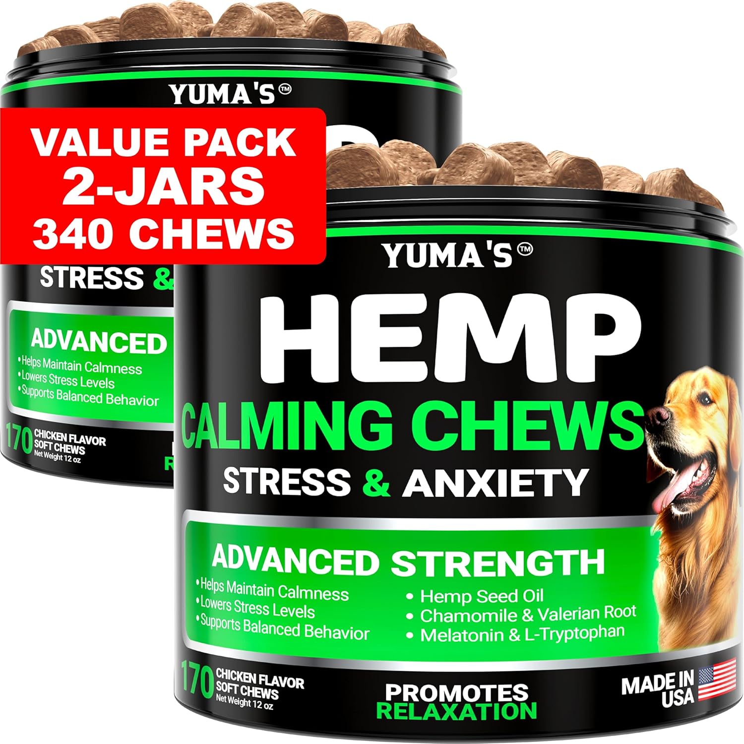 YUMA'S Hemp Calming Chews for Dogs - Natural Anxiety Relief