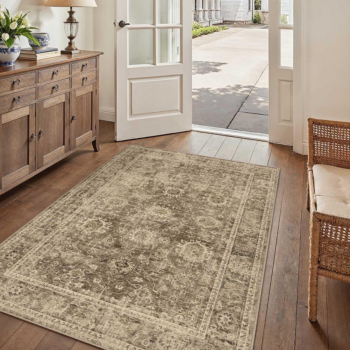 4x6 Washable Area Rug for Entryway Office Brown Vintage Style