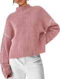 Women's Chunky Knit Mock Neck Oversized Pullover - Cozy Fall Style