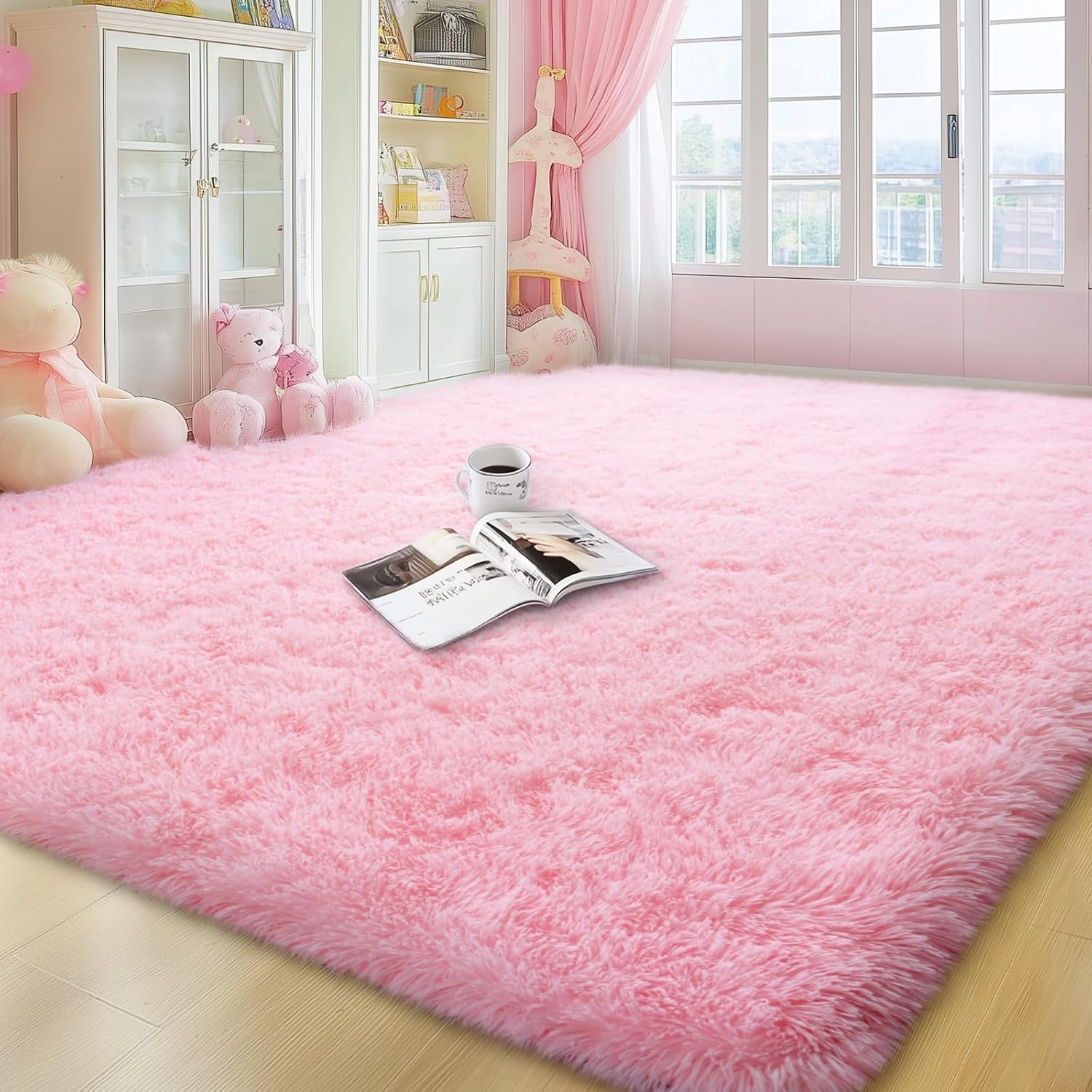 Large Fluffy Pink Rugs for Living Room and Bedroom Decor