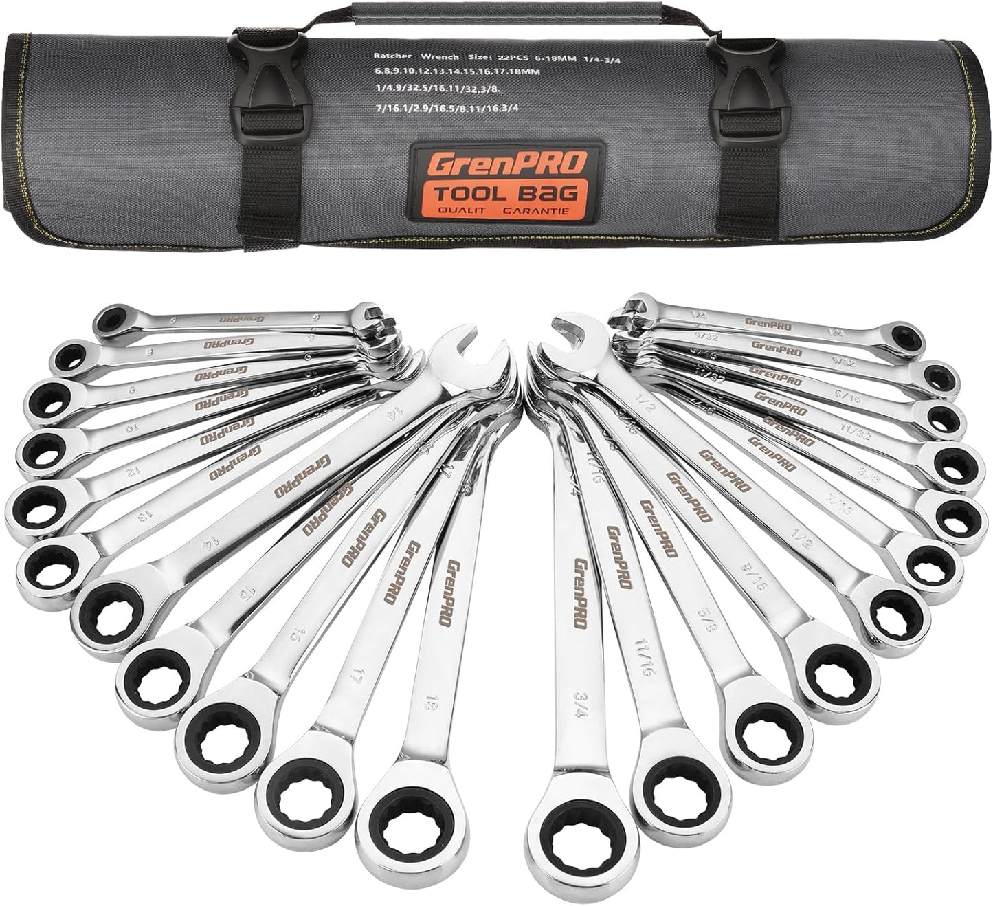 Ratcheting Wrench Set - 22-Piece Combination Tool Set for Mechanics
