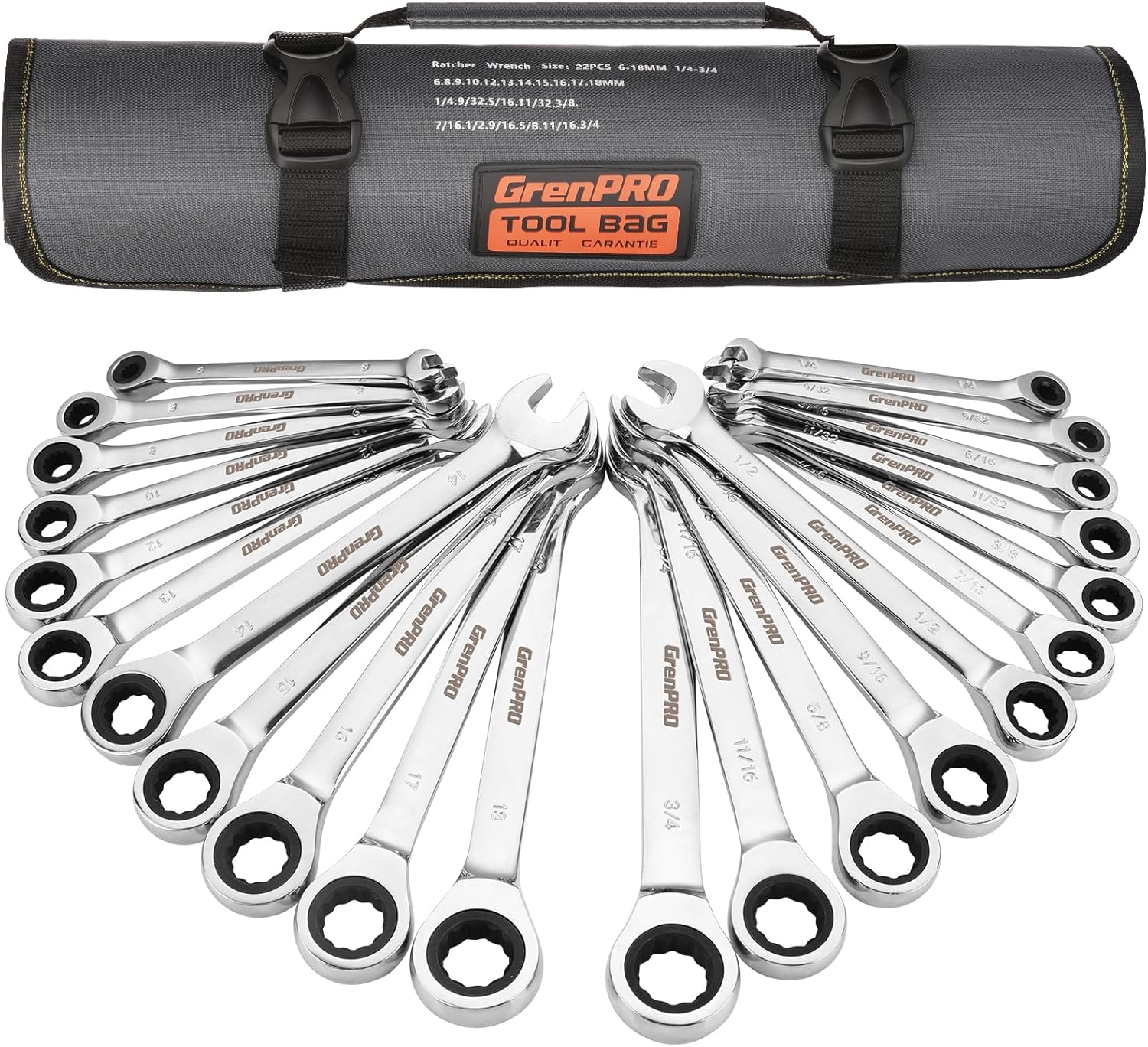 Ratcheting Wrench Set - 22-Piece Combination Tool Set for Mechanics