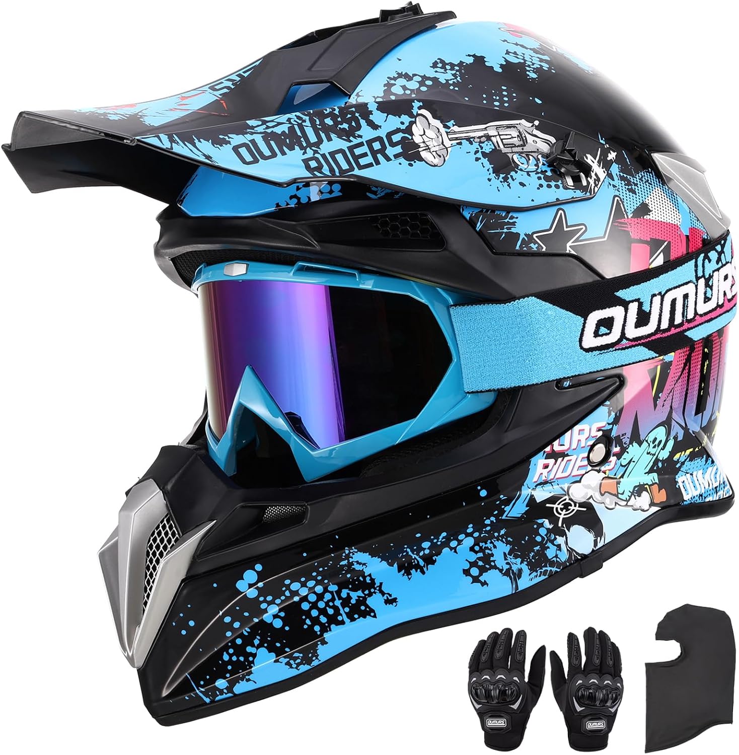 DOT Adult Dirt Bike Helmet with Goggles & Gloves for Safety