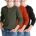3 Pack Boys Henley Long Sleeve Waffle Thermal Tops - Cozy School