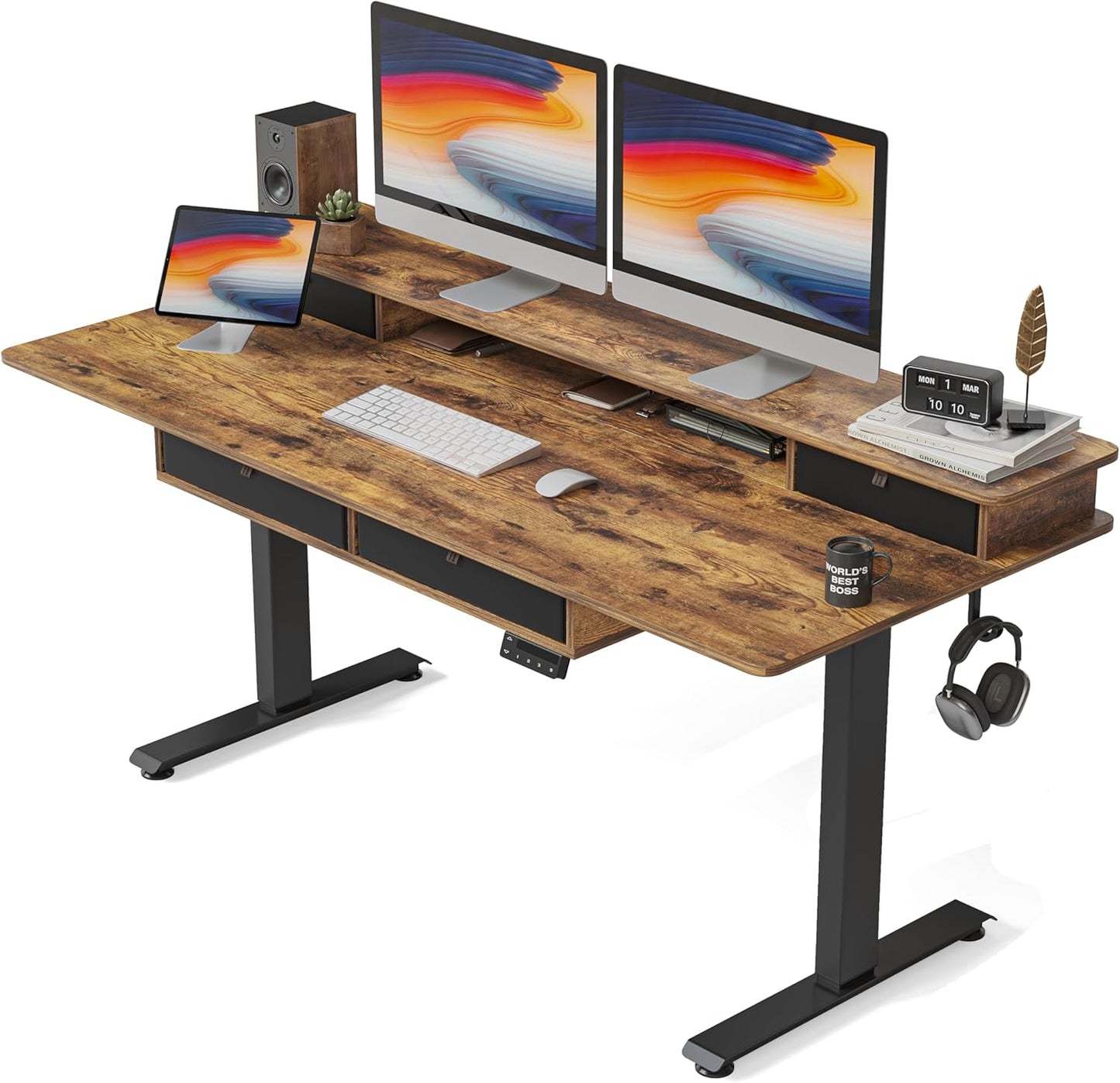 FEZIBO 63 Height Adjustable Electric Standing Desk with 4 Drawers - Spacious Storage & Modern Style!