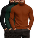 3 Pack Men's Ribbed Turtleneck Shirts - Lightweight Slim (Style X57B)