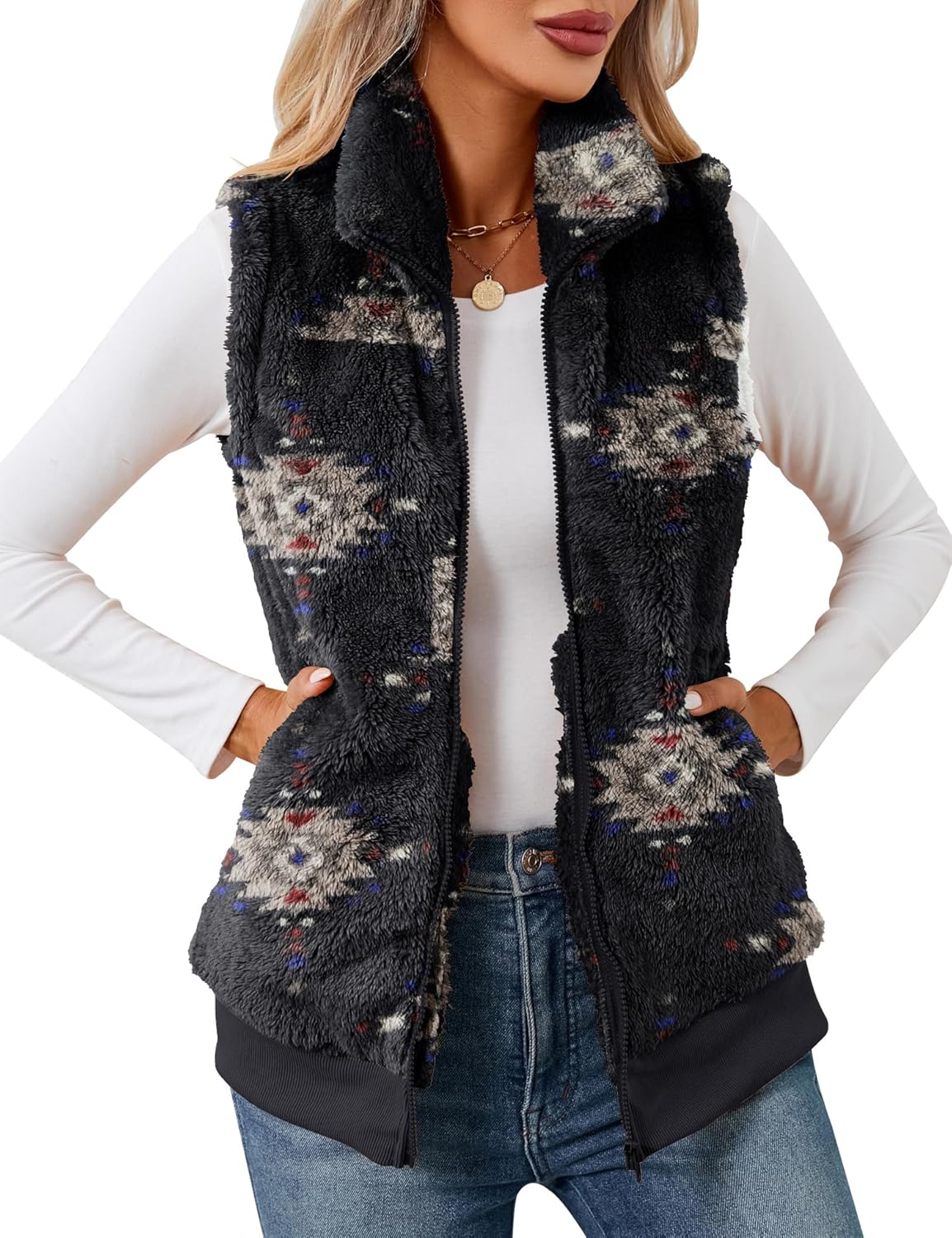 LOMON Womens Fuzzy Fleece Vest for Casual Warmth and Style