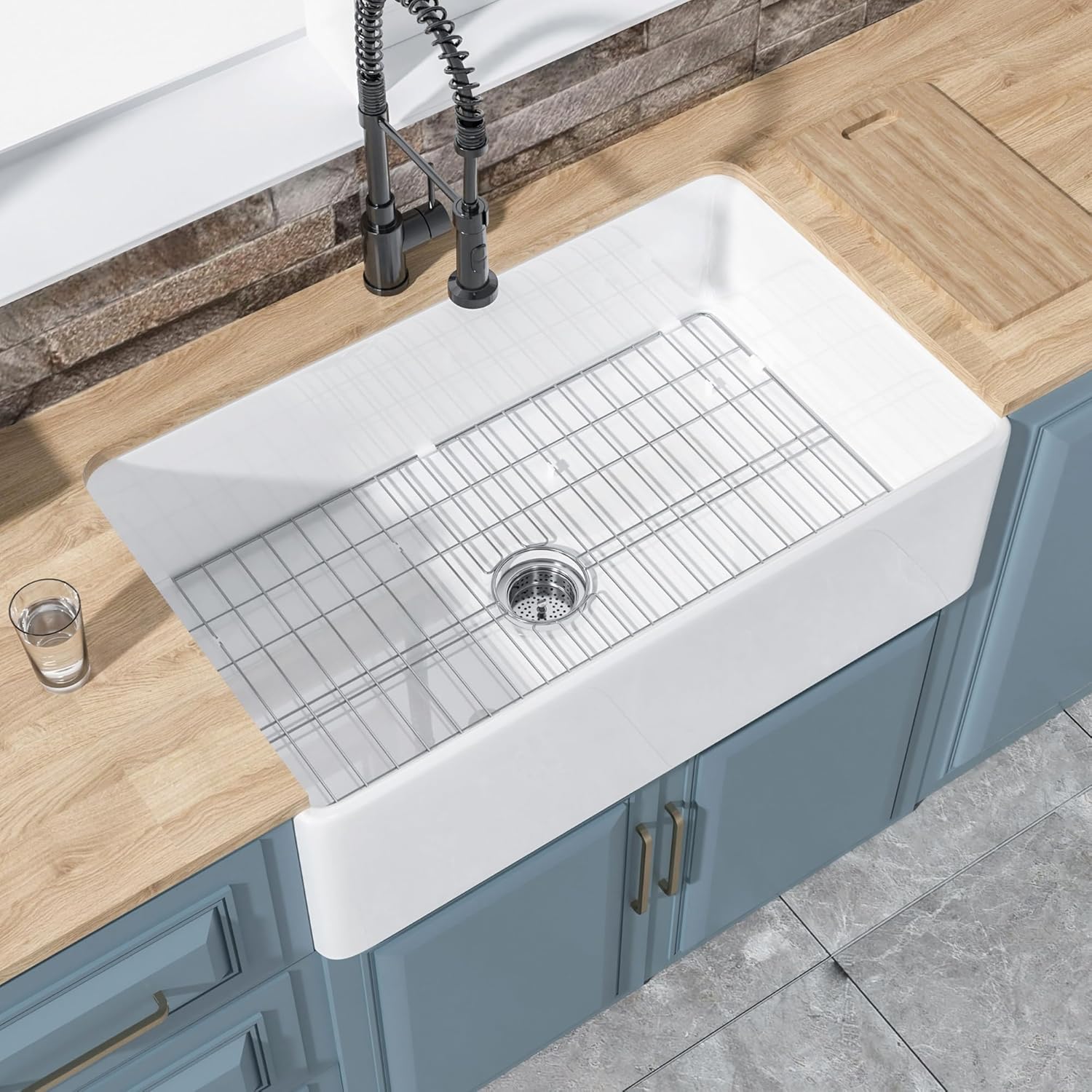 White Farmhouse Sink 33 x 20 Inch, Fireclay Apron Front Sink