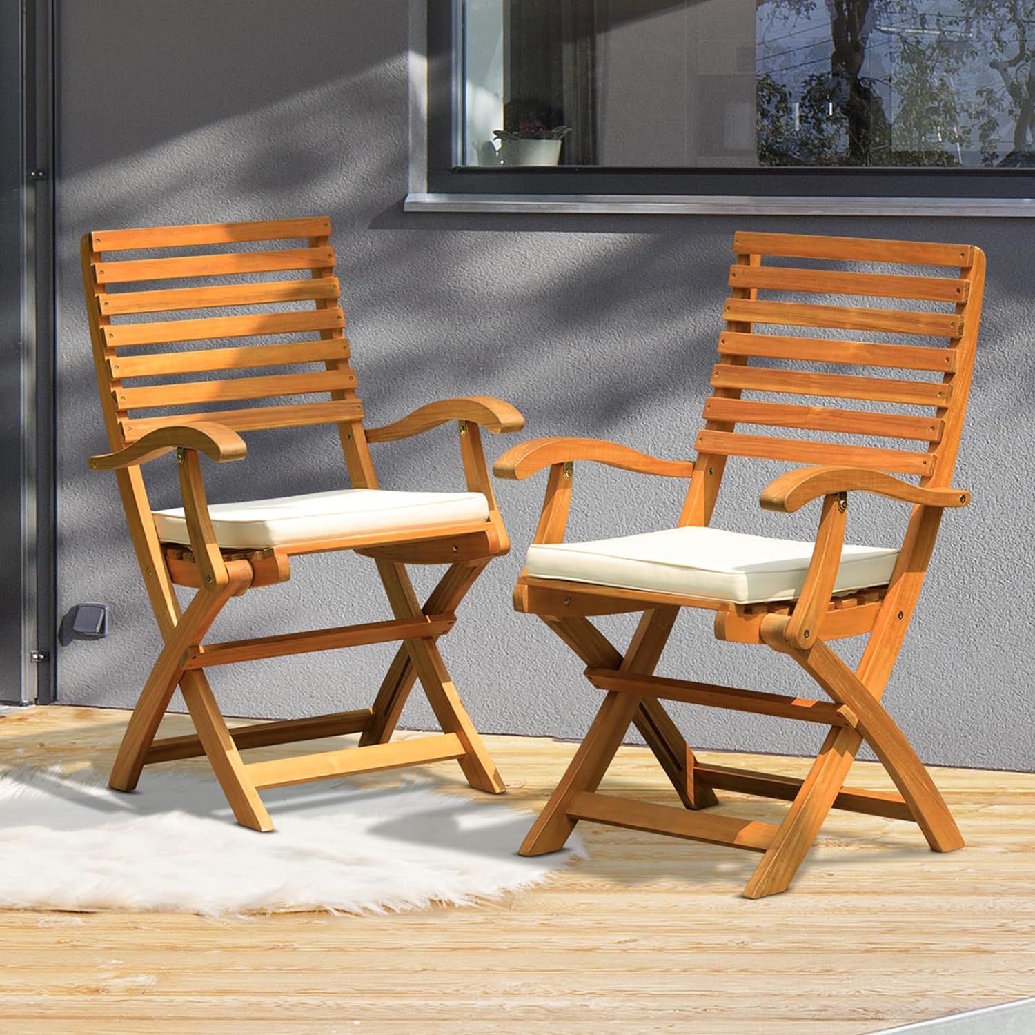 IDZO Percy Chairs 400lbs Capacity Set of 2 with Cushion - Teak Finish