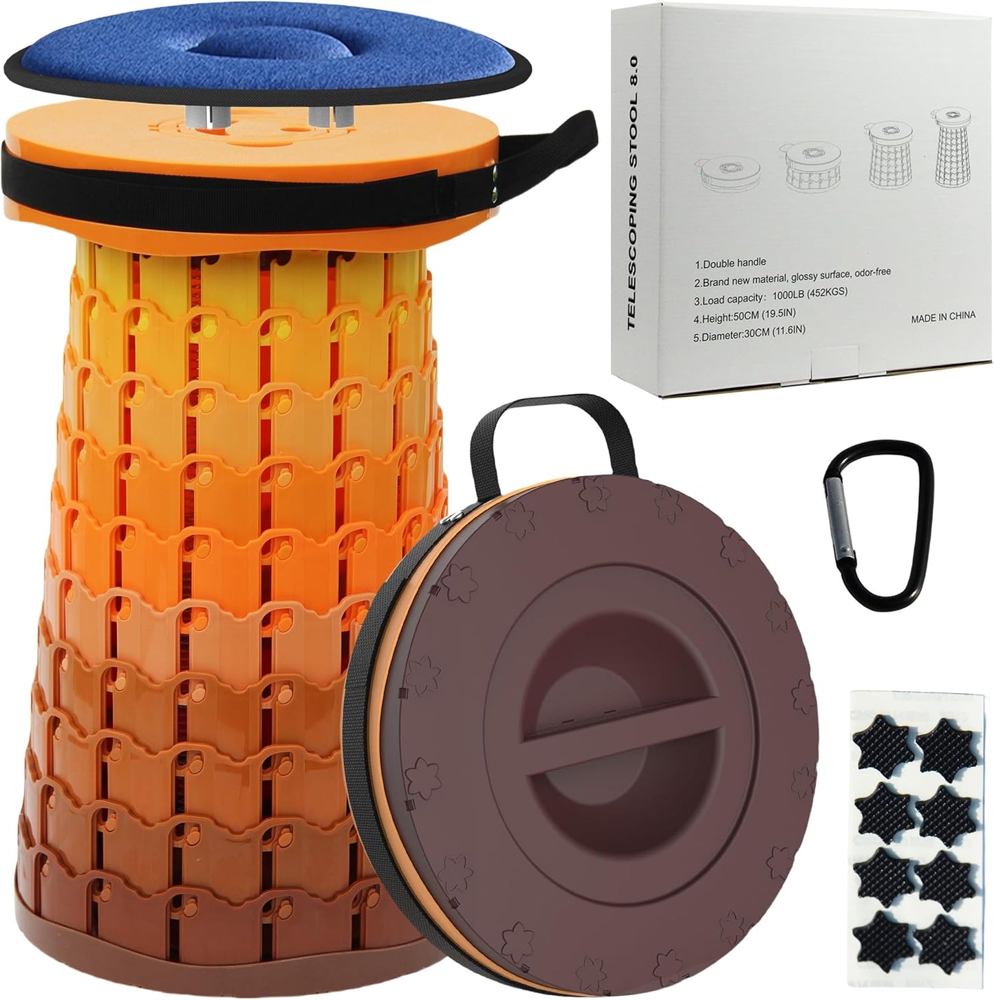 Adjustable Collapsible Stool with Cushion for Camping and Hiking