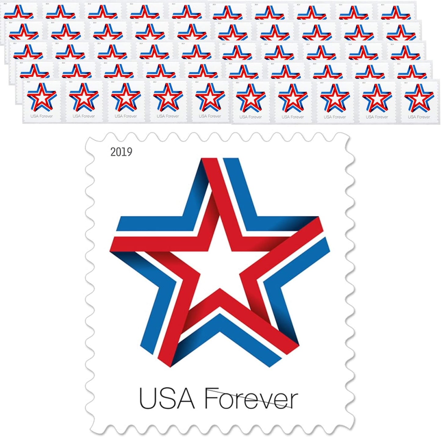 Star Ribbon Strip of 50 Forever First Class Postage Stamps