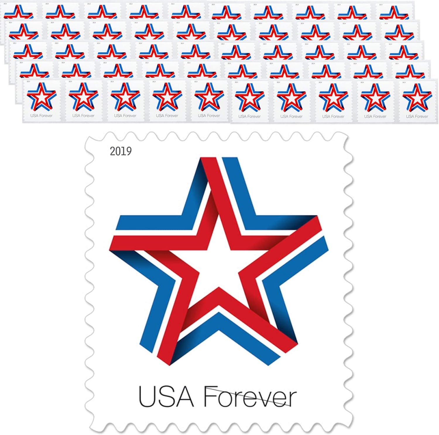 Star Ribbon Strip of 50 Forever First Class Postage Stamps