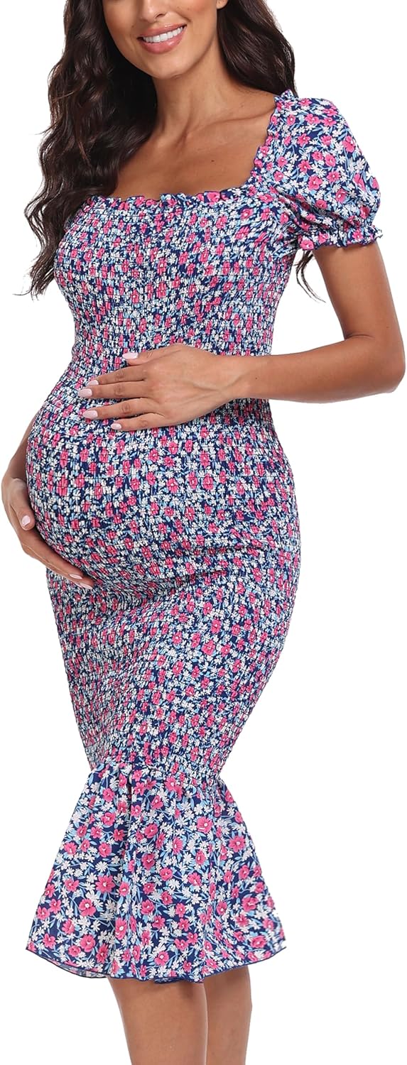 Floral Ruffle Hem Mermaid Maternity Dress for Baby Showers