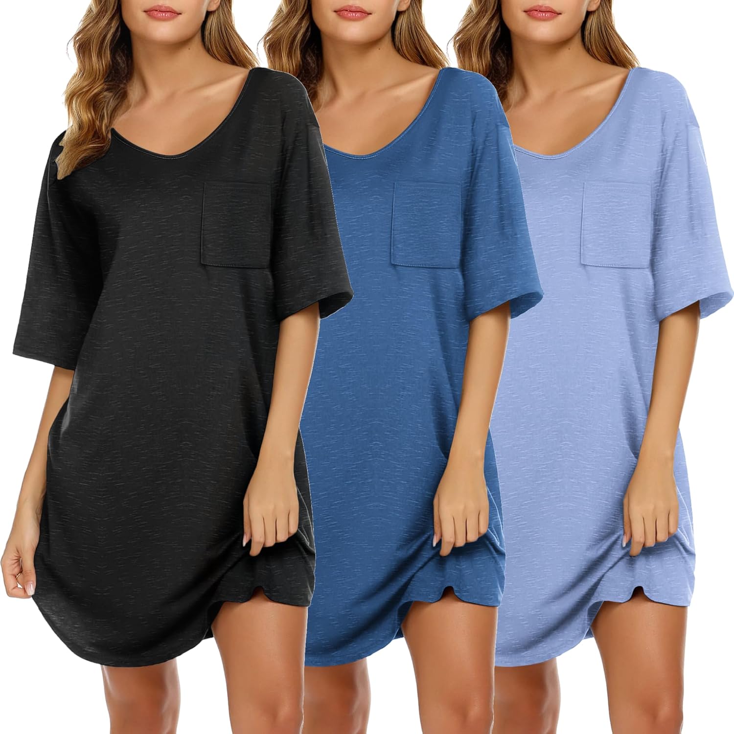 Ekouaer Nightgowns for Women - Oversized Short Sleeve Sleepwear