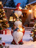 Christmas Gnome Statue with Solar Lights - Cheerful Garden Accent