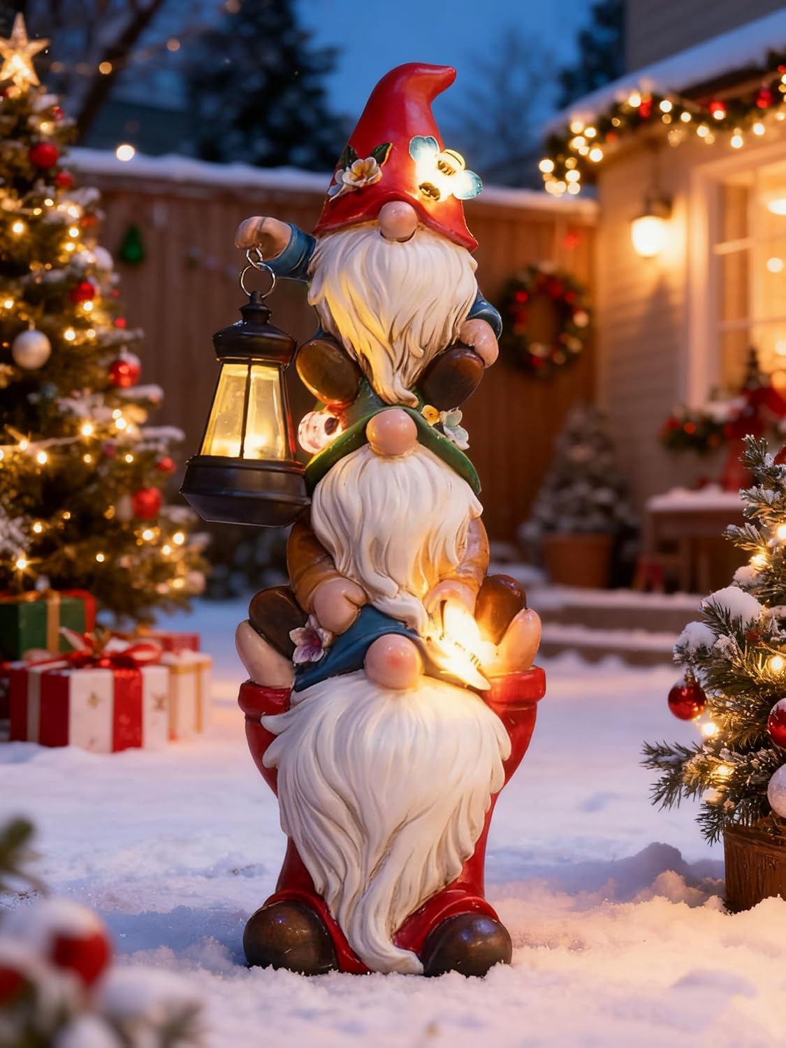 Christmas Gnome Statue with Solar Lights for Outdoor Decor