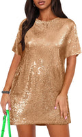 ENOPINK Sequin Dress for Women - Sparkly Crew Neck Mini