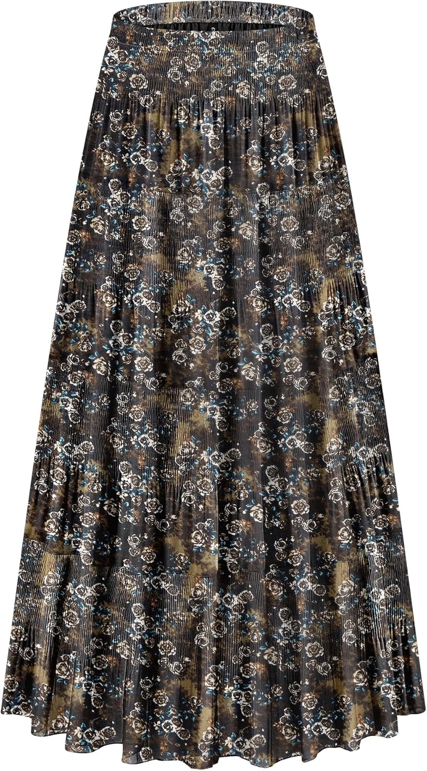 Chic Women's Chiffon High Waist Tiered Floral Maxi Skirt