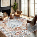 Area Rug 10x14 Washable Tangerine Vintage Floral - Ultra Thin Accent