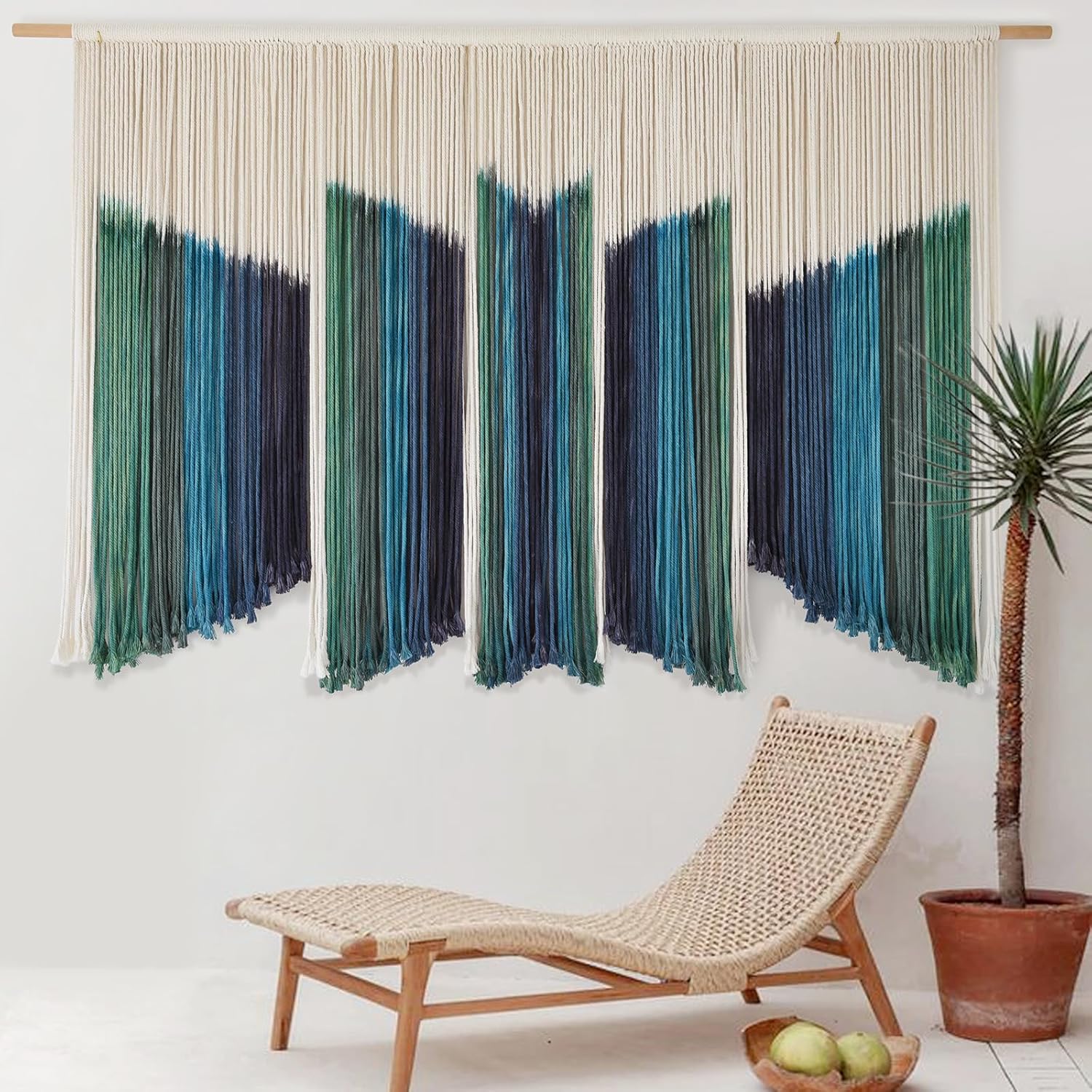 IOWER Macrame Wall Hanging Dip-Dyed 59in Wx37in Boho Decor