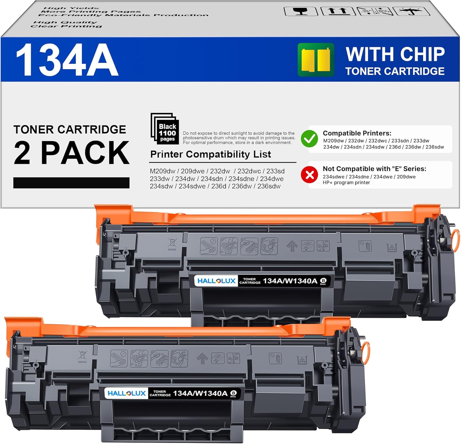 134A Toner Cartridges for HP Printers - 2 Black Replacement