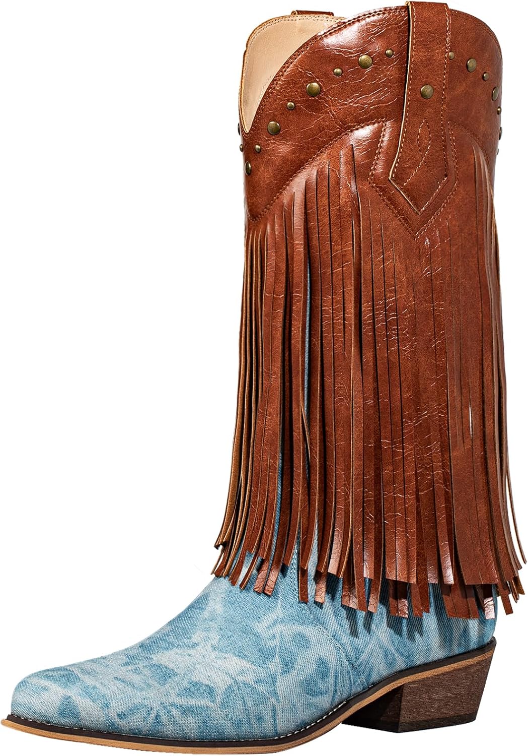 SheSole Women's Fringe Western Boots for Wide Calf Comfort