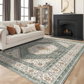5x7 Washable Vintage Rug Green - Stain Resistant Low-Pile Area Rug