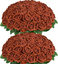 50 Pcs Burnt Orange Roses Artificial Flowers - Real Touch Velvet