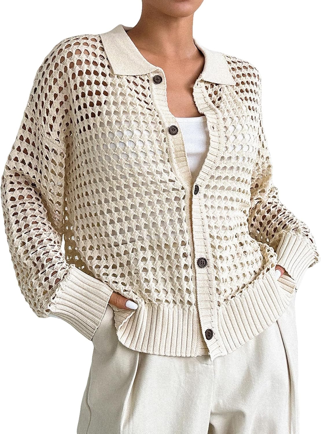 QWINEE Women's Crochet Cardigan Sweater for Stylish Comfort