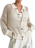 QWINEE Crochet Cardigan Sweater Lightweight Button Down Knit Top